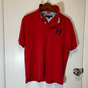 Tommy Hilfiger red PREPPY shirt sz Large. Monogram H on chest